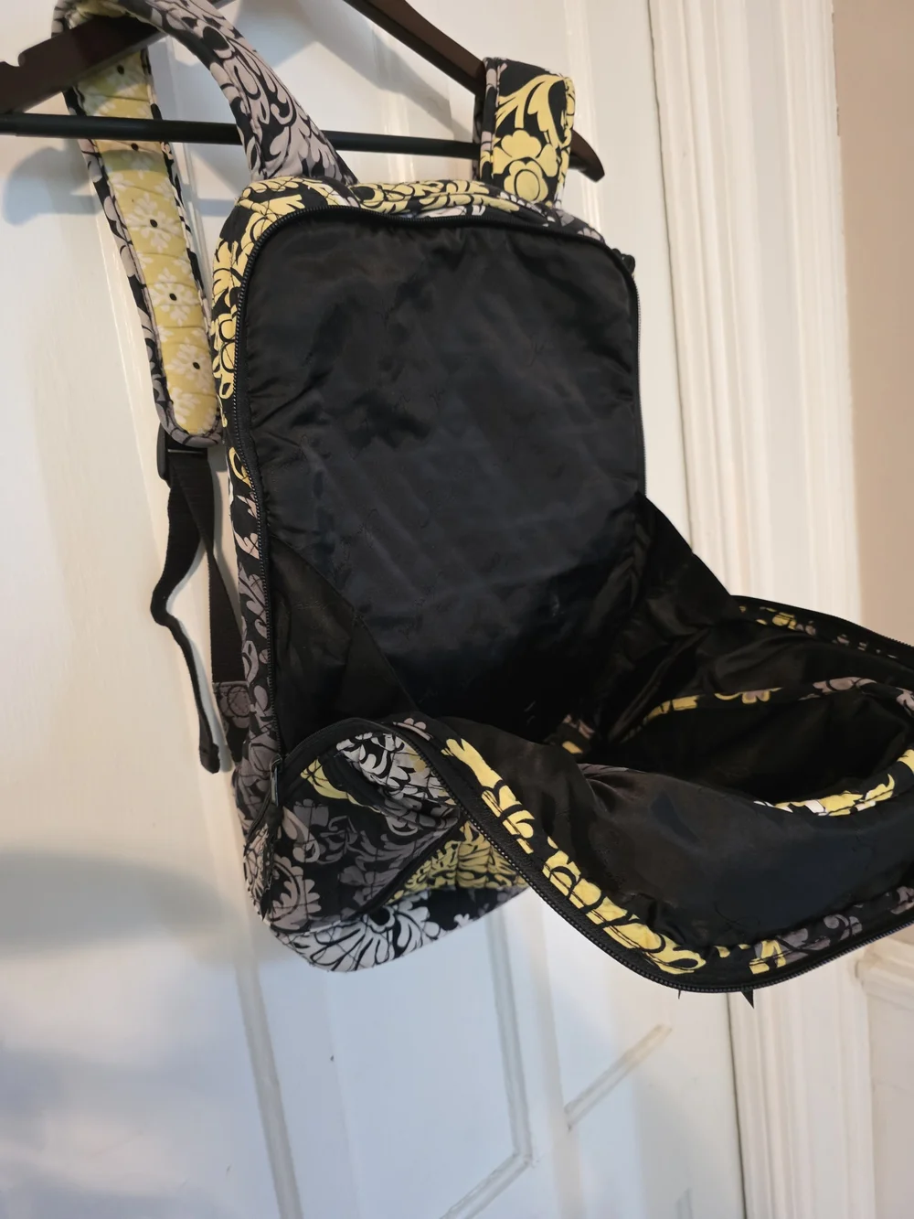 Vera Bradley Black Yellow Gray Quilted Floral Backpack